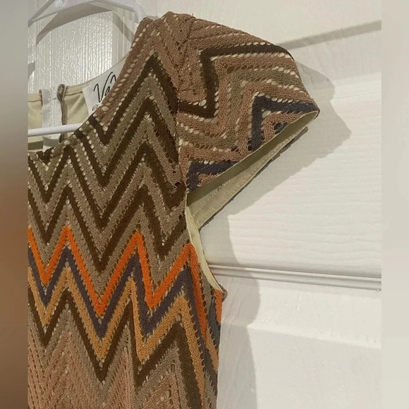 VaVa by Joy Han Size XS Vintage Boho Crocheted Cap Sleeve 70s Brown Tan Orange - Picture 3 of 13